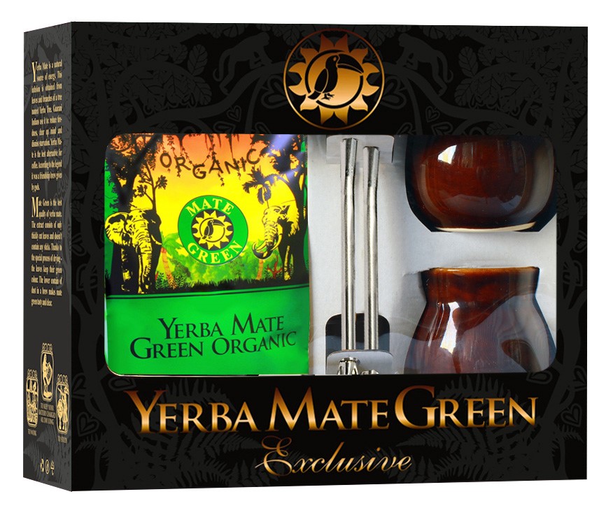Zestaw Dla Dwojga Yerba Mate Bio 400 G, 2 X Matero (Losowy Wzór), 2 X Bombilla - Organic Mate Green