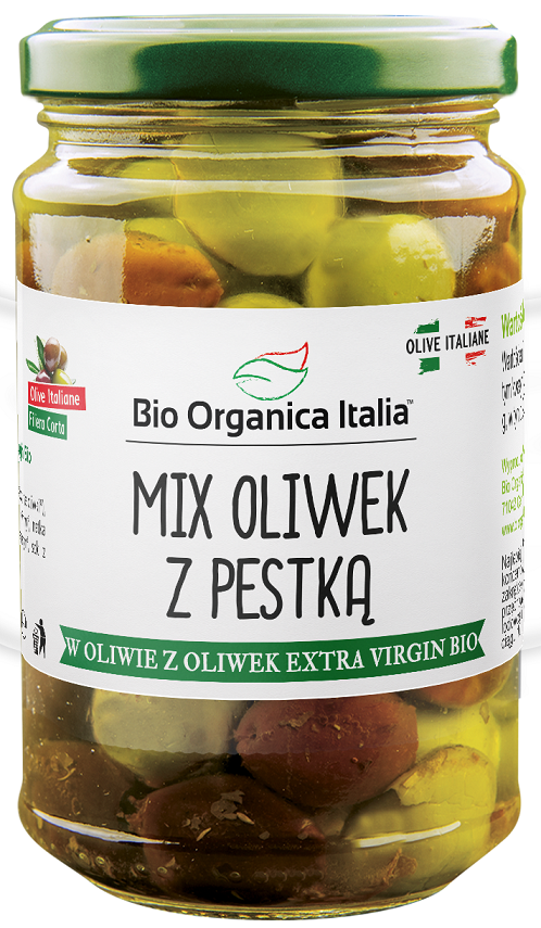 Mix Oliwek Z Pestką W Oliwie Z Oliwek Extra Virgin Bio 280 G (Słoik) - Bio Organica Italia