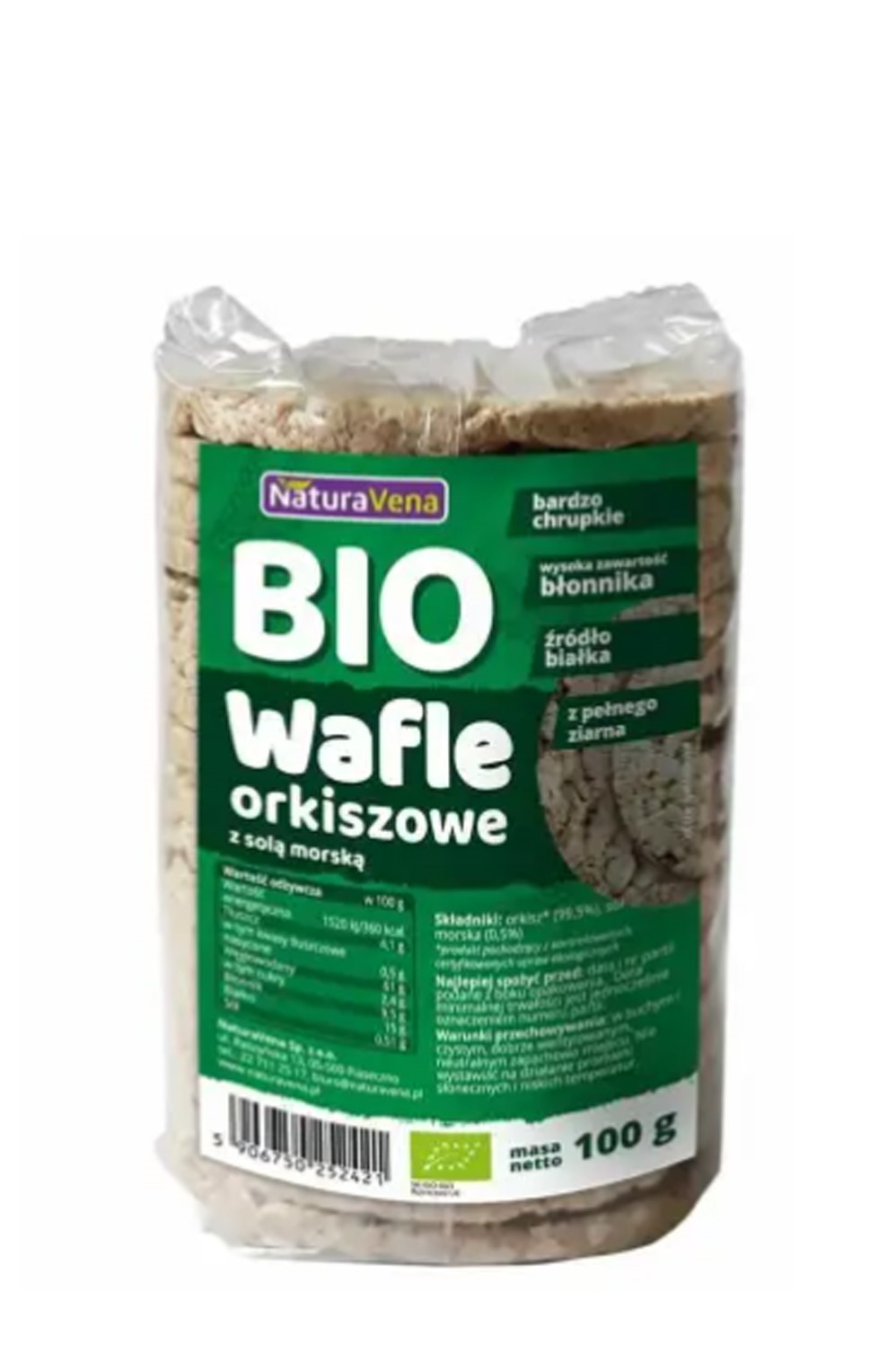 Wafle Orkiszowe Pełnoziarniste Z Solą Morską Bio 100 G - Naturavena