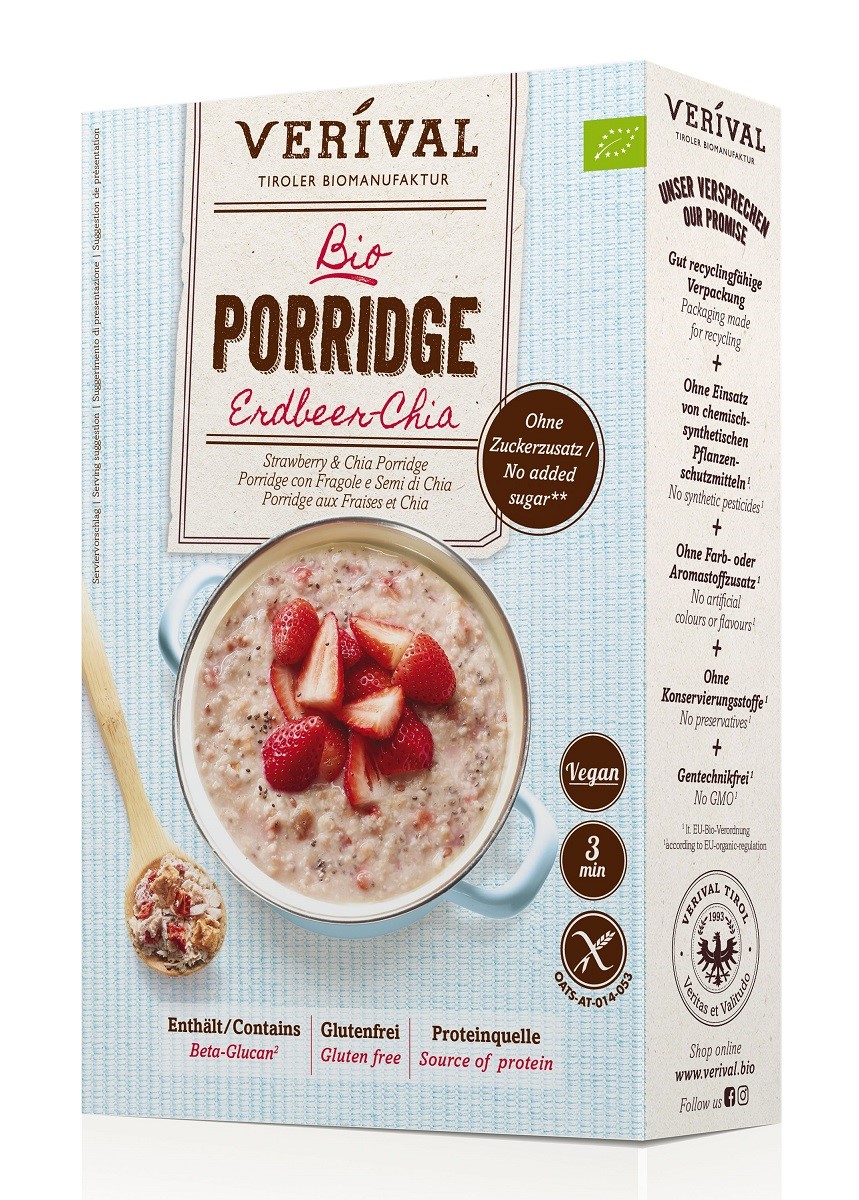 Owsianka Z Truskawkami I Chia Bez Dodatku Cukrów Bezglutenowa Bio 350 G - Verival
