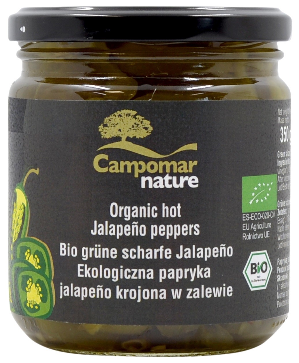 Papryka Jalapeno Zielona Krojona W Zalewie Bio 350 G (130 G) - Campomar Nature