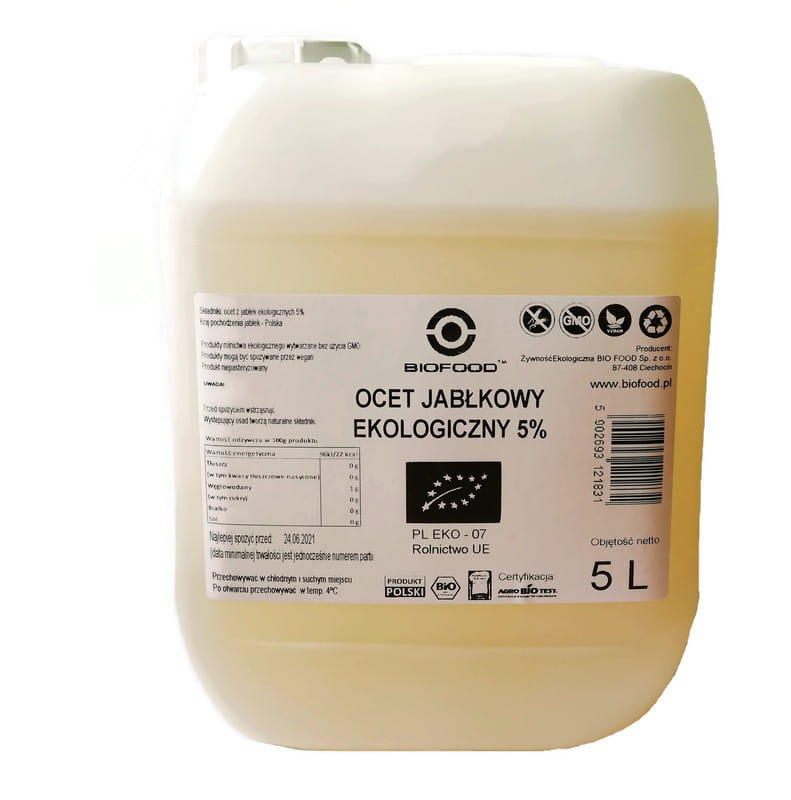 Ocet Jabłkowy 5 % Niefiltrowany Bio 5 L - Horeca (Bio Food)
