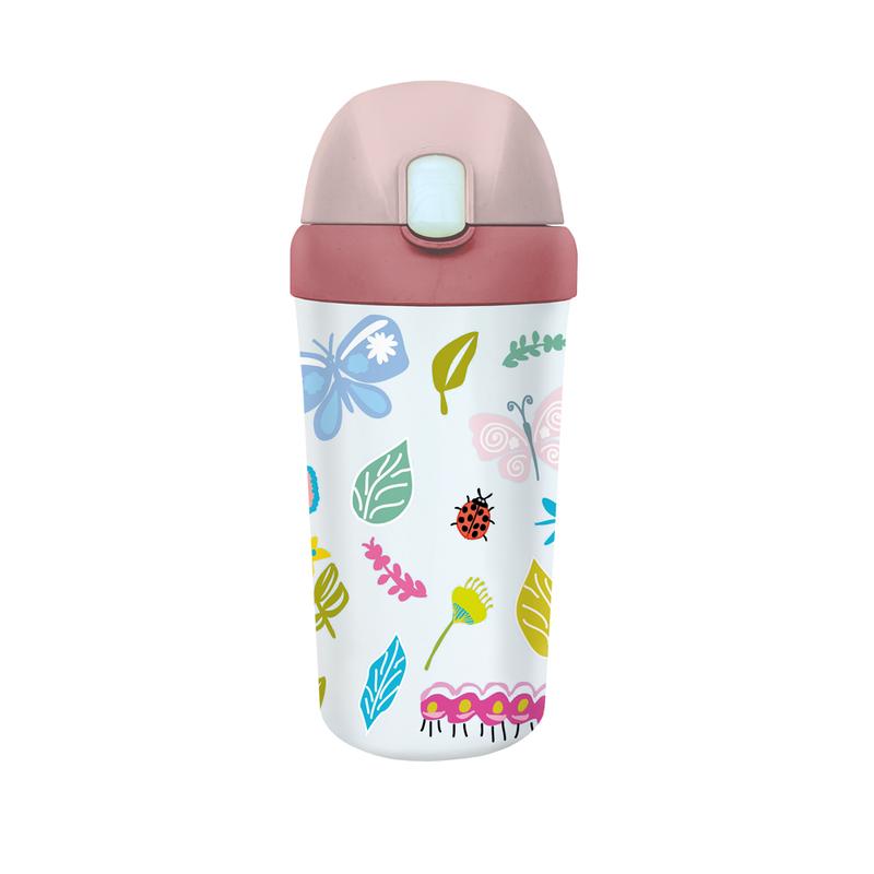 Bidon Ze Słomką Dla Dzieci Z Tworzywa Pla Butterflies And Friends 400 Ml - Chic-Mic