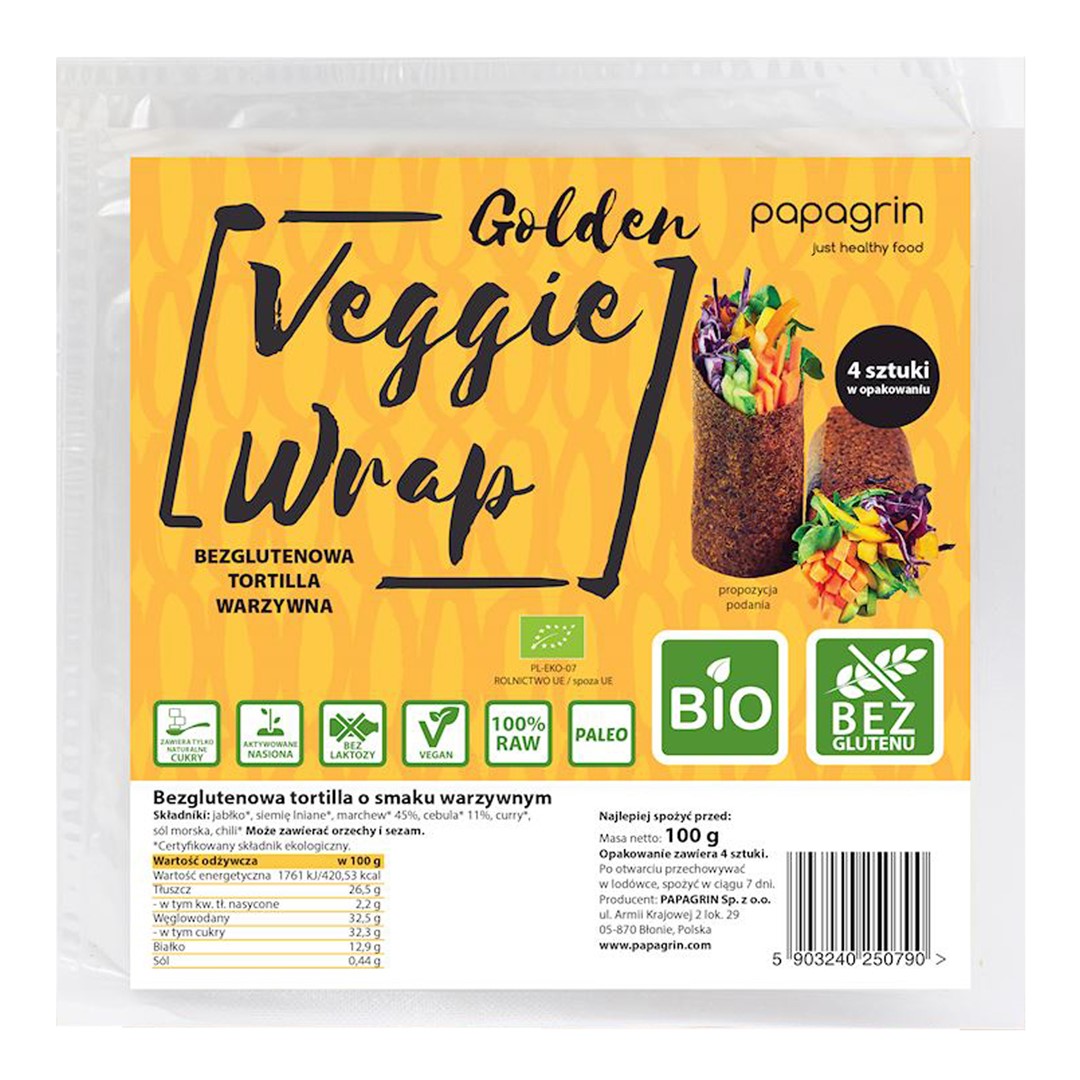 Tortilla Wraps Warzywna Złota Bezglutenowa Bio 100 G - Papagrin