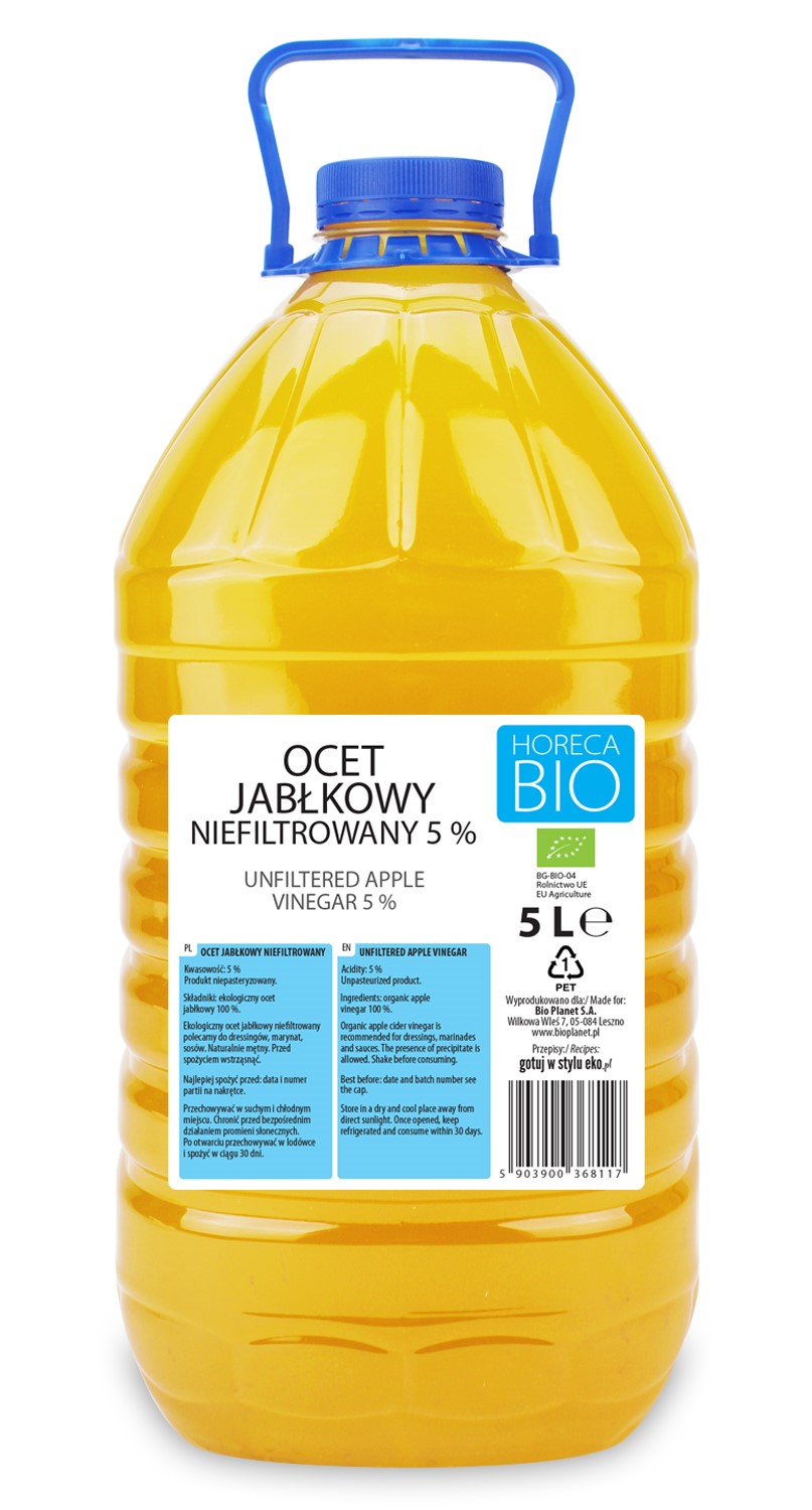 Ocet Jabłkowy 5 % Niefiltrowany Bio 5 L - Horeca