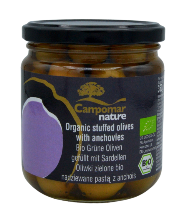 Oliwki Zielone Nadziewane Pastą Z Anchois Bio 350 G (200 G) - Campomar Nature