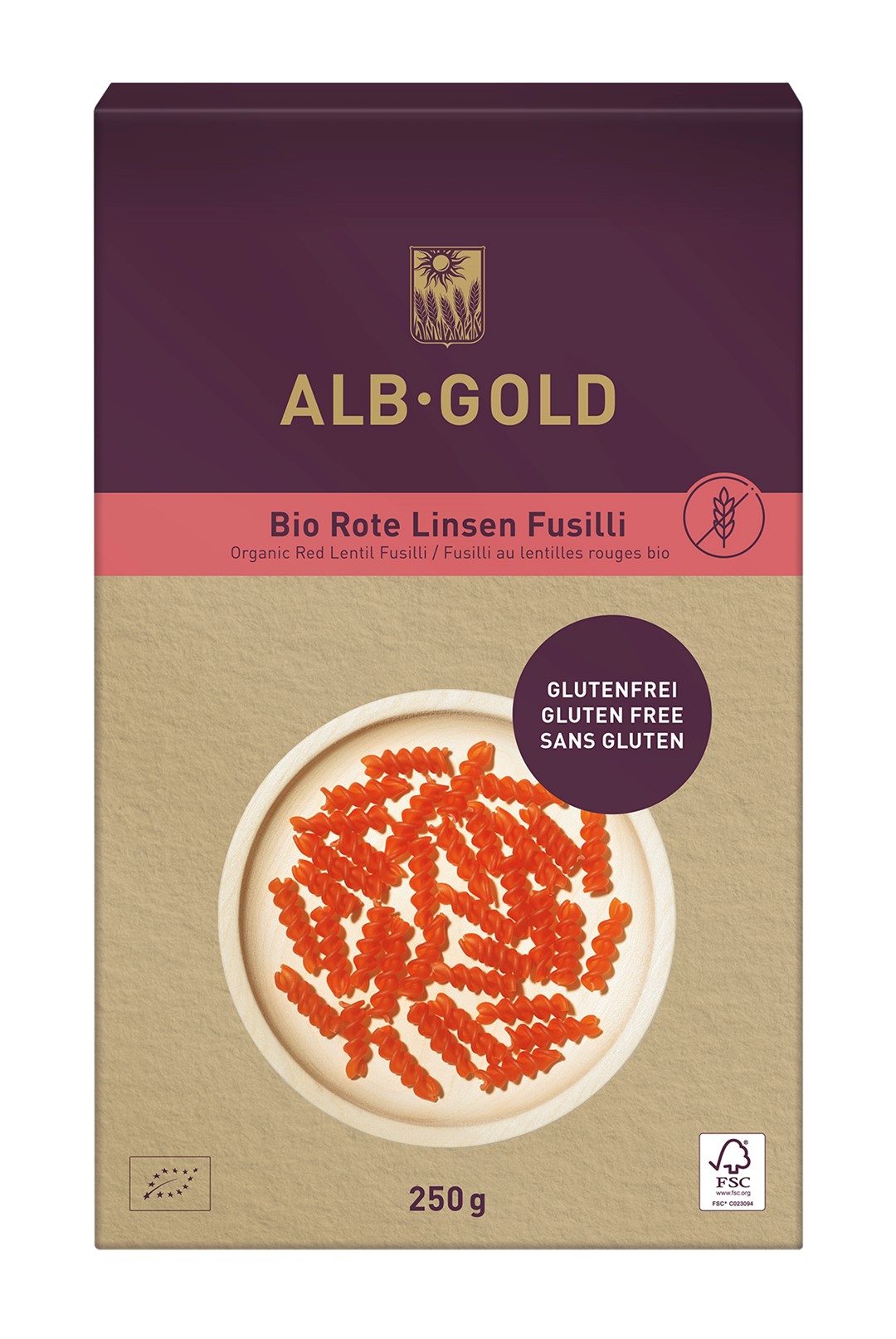 Makaron (Z Soczewicy Czerwonej) Świderki Bezglutenowy Bio 250 G - Alb-Gold