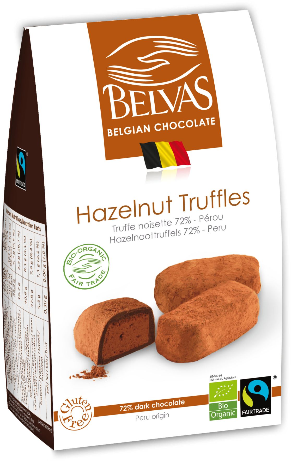 Belgijskie Czekoladki Trufle Z Orzechami Laskowymi Fair Trade Bezglutenowe Bio 100 G - Belvas