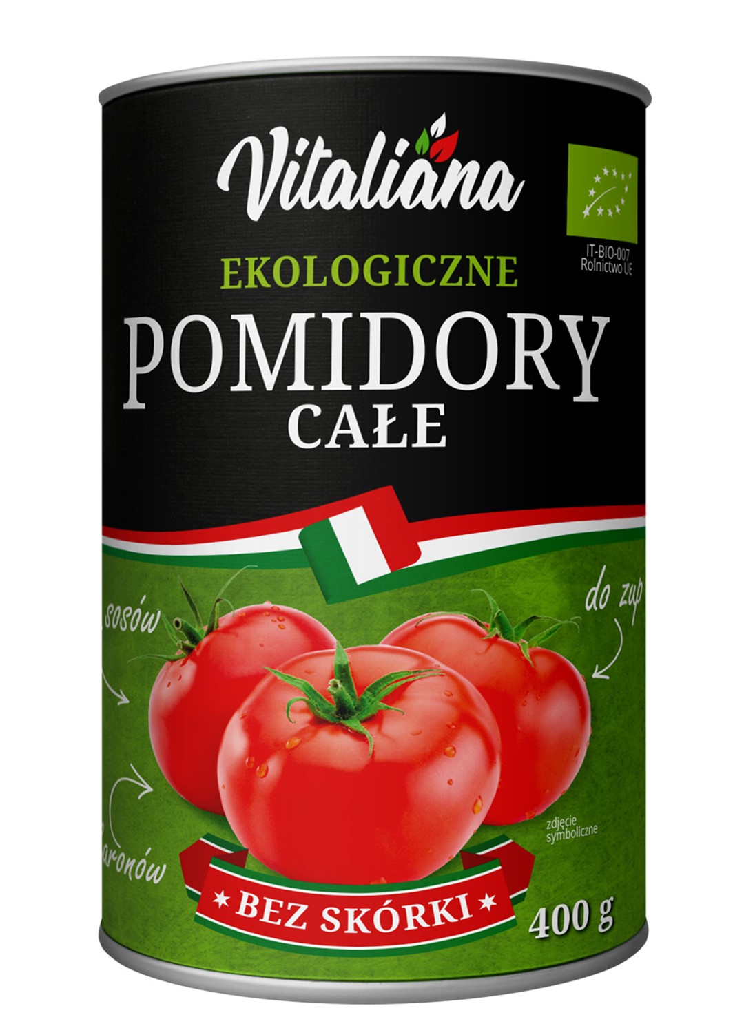 Pomidory Całe Bez Skórki Bio 400 G - Vitaliana