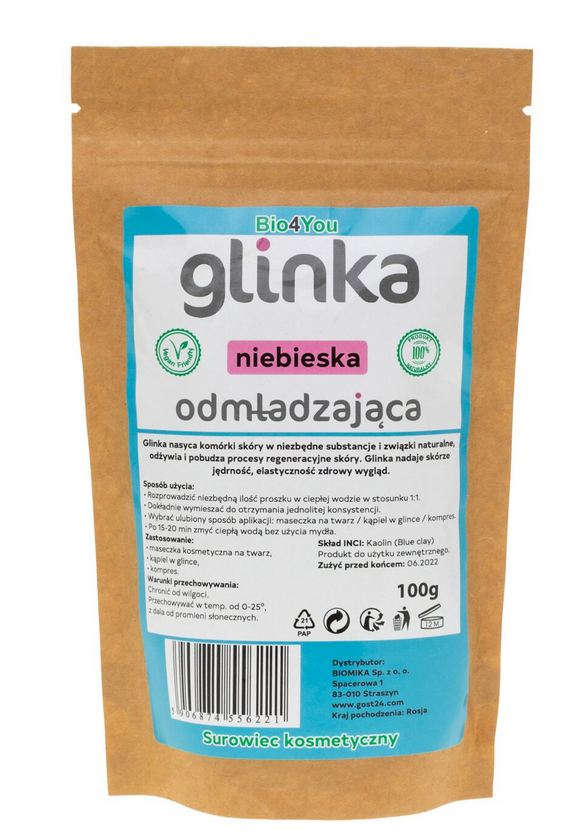 Glinka Kosmetyczna Niebieska Odmładzająca 100 G - Biomika (Bio4You)