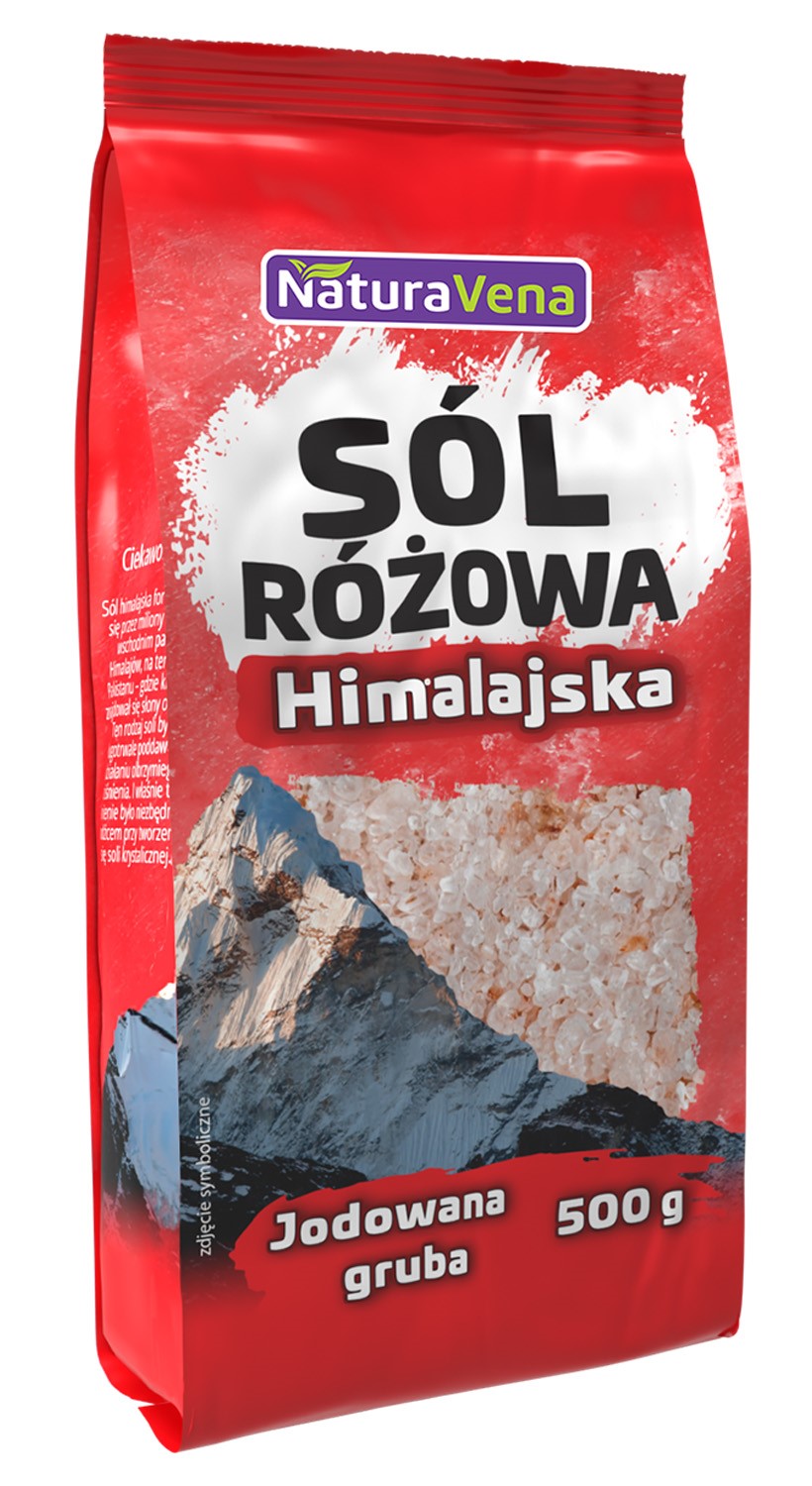 Sól Himalajska Różowa Grubo Mielona Jodowana 500 G - Naturavena