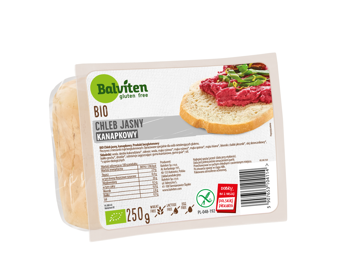 Chleb Jasny Kanapkowy Bezglutenowy Bio 250 G - Balviten