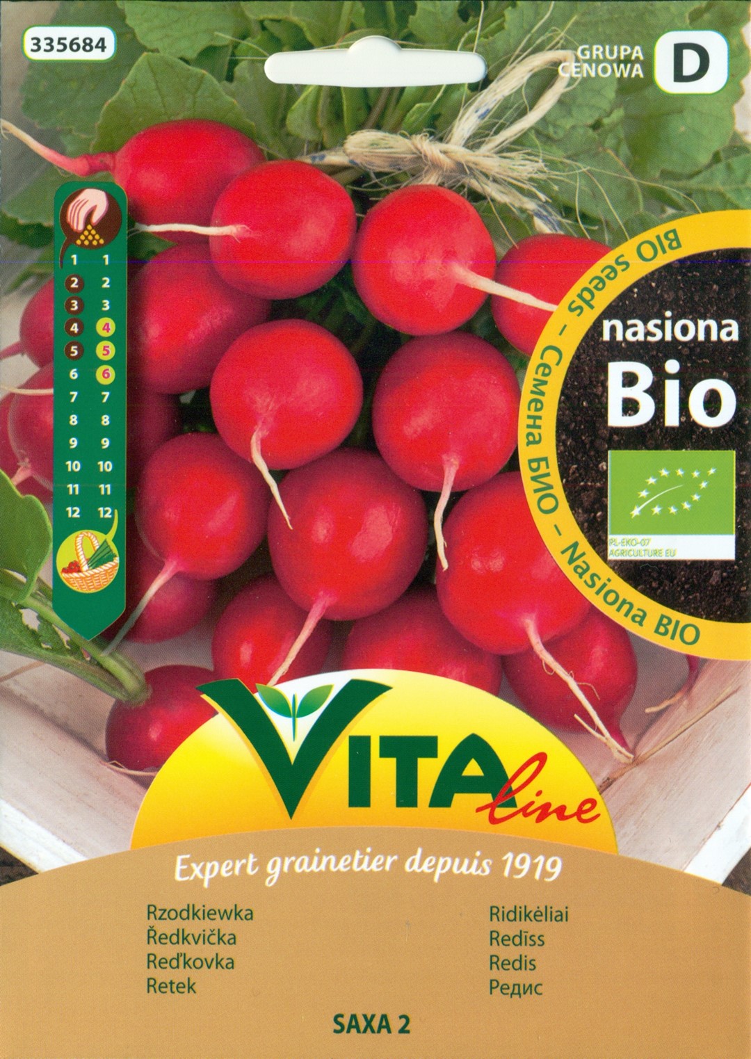 Nasiona Rzodkiewki Kat.st.(Saxa 2) Bio 5 G - Vita Line (218221, 228063) (Produkt Sezonowy)