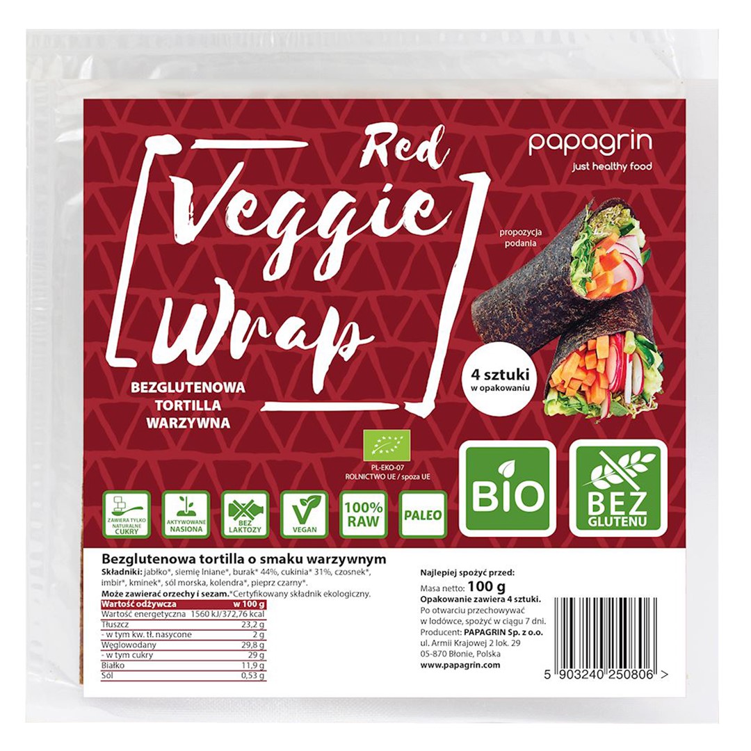 Tortilla Wraps Warzywna Czerwona Bezglutenowa Bio 100 G - Papagrin