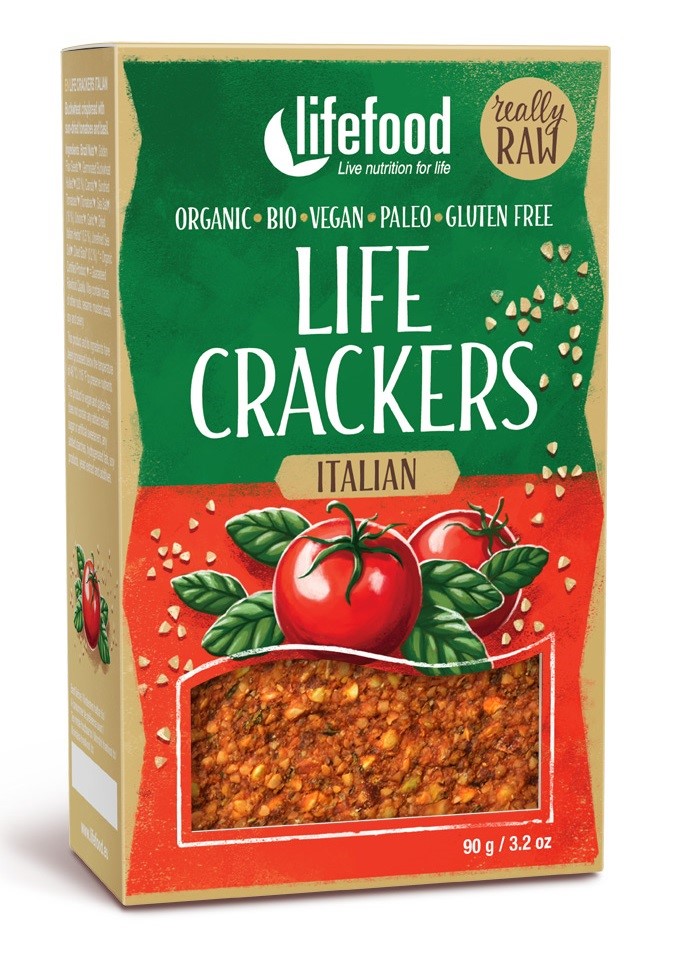 Krakersy Gryczane Z Suszonymi Pomidorami I Bazylią Raw Bez Dodatku Cukrów Bezglutenowe Bio 90 G - Lifefood