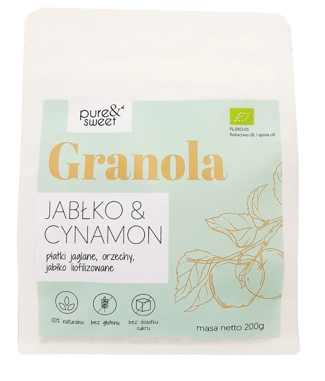 Granola Jabłko - Cynamon Bez Dodatku Cukrów Bezglutenowa Bio 200 G - Pure & Sweet