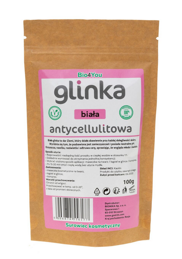 Glinka Kosmetyczna Biała Antycellulitowa 100 G - Biomika (Bio4You)