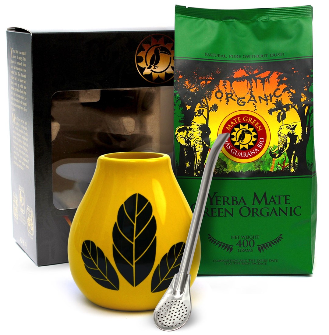 Zestaw Yerba Mate Mas Guarana Bio 400 G, Matero (Losowy Wzór), Bombilla - Organic Mate Green