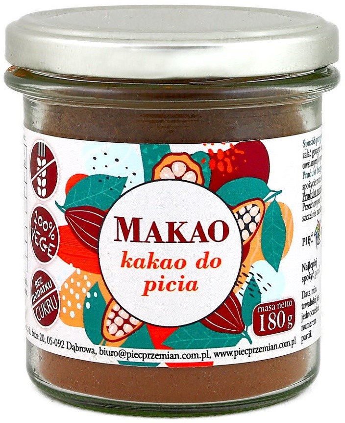 Kakao Do Picia (Makao) Bez Dodatku Cukrów Bezglutenowe 180 G - Pięć Przemian