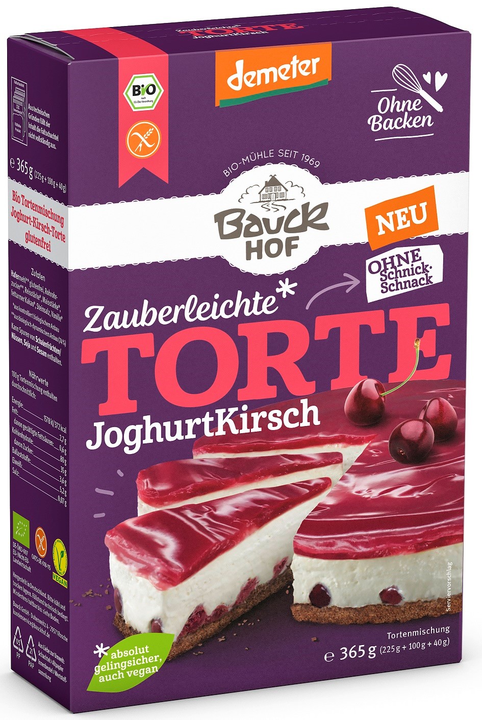 Mieszanka Na Ciasto Jogurtowo - Wiśniowe Bez Pieczenia Bezglutenowe Demeter Bio 365 G - Bauck Hof