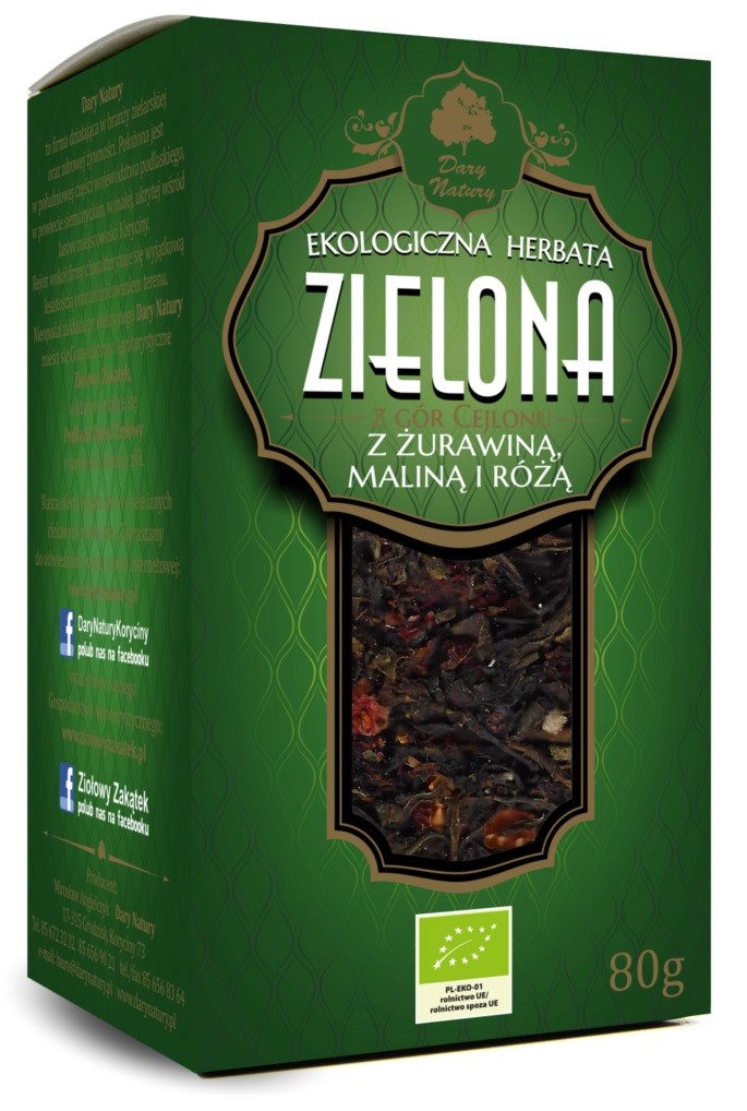 Herbata Zielona Z Żurawiną, Maliną I Różą Liściasta Bio 80 G - Dary Natury