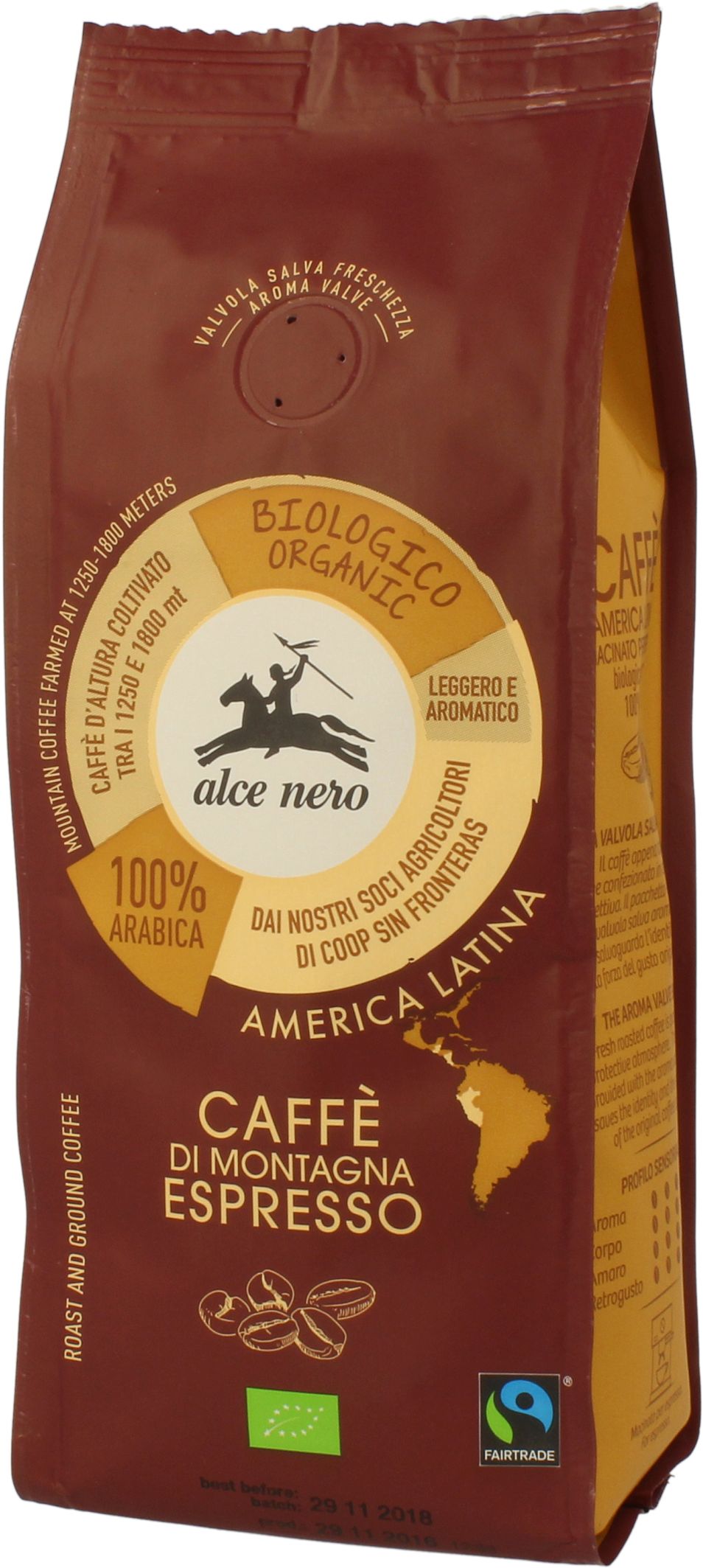 Kawa Mielona Arabica 100 % Espresso Fair Trade Górska Bio 250 G - Alce Nero