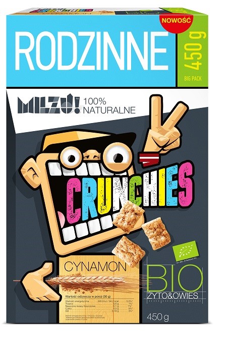 Crunchies Żytnio - Owsiane Cynamonowe Bio 450 G - Milzu