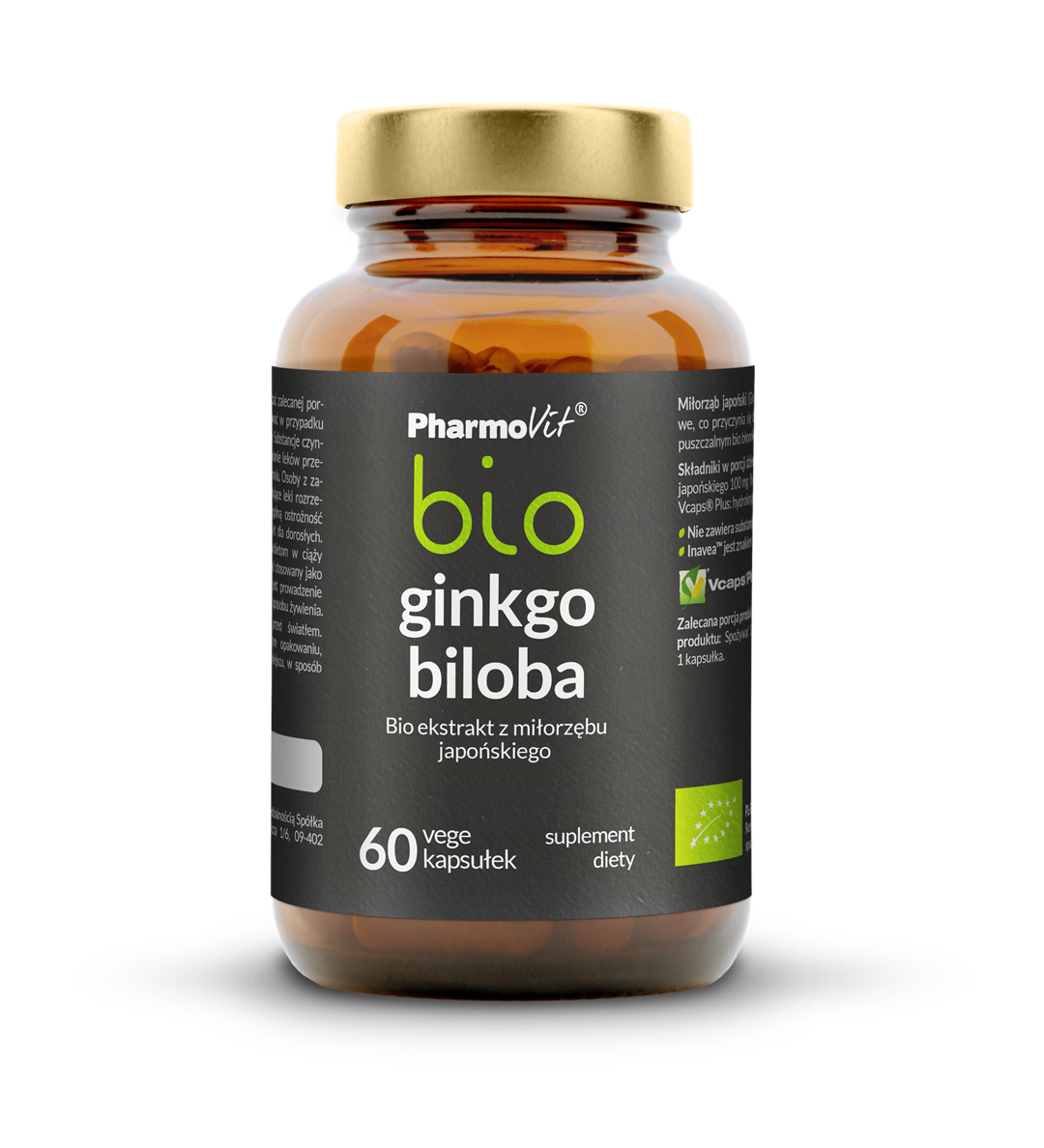 Miłorząb Japoński Ekstrakt (Ginkgo Biloba) Bezglutenowy Bio 60 Kapsułek 33 G - Pharmovit