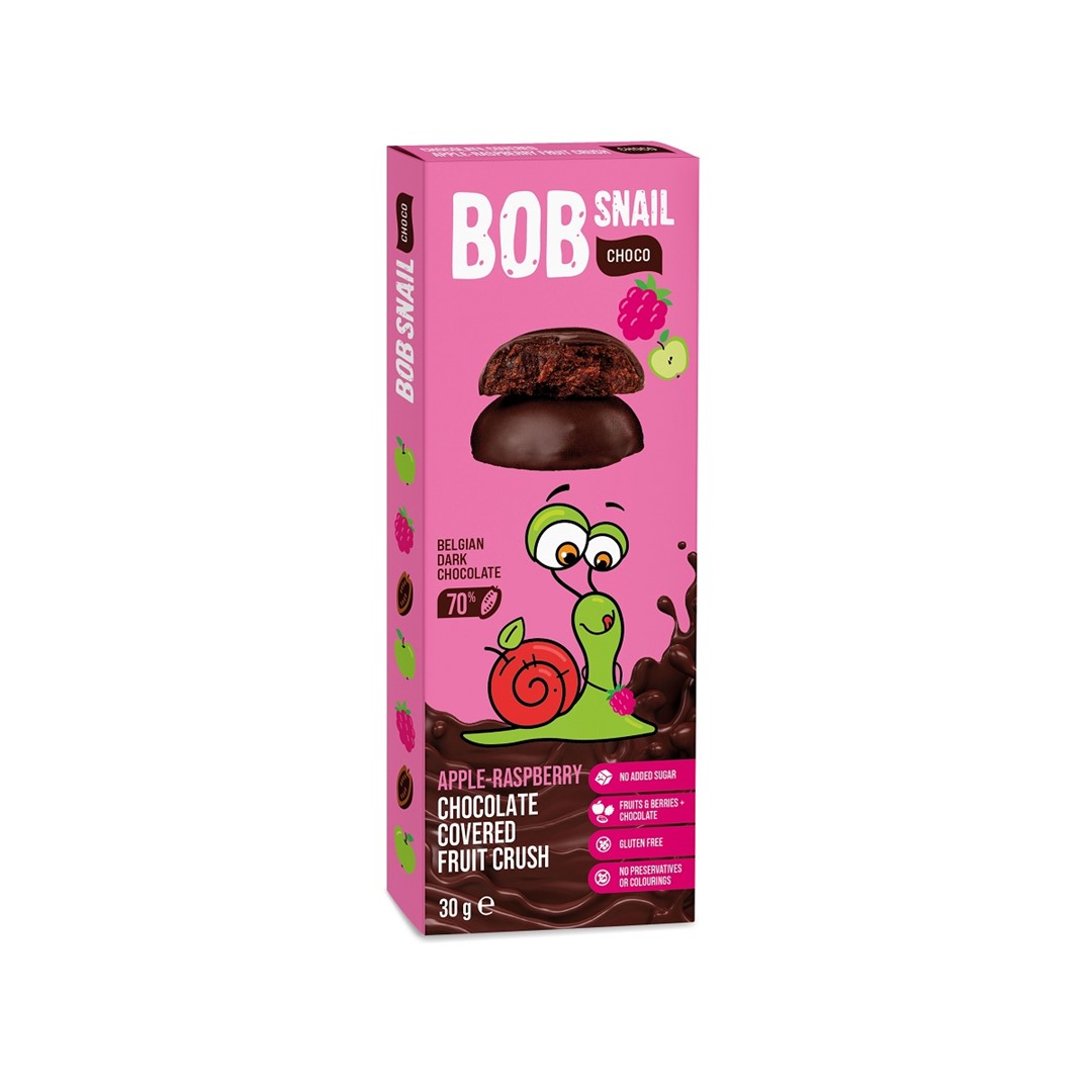 Przekąska Jabłkowo - Malinowa W Ciemnej Czekoladzie Belgijskiej Bez Dodatku Cukru Bezglutenowa 30 G - Bob Snail