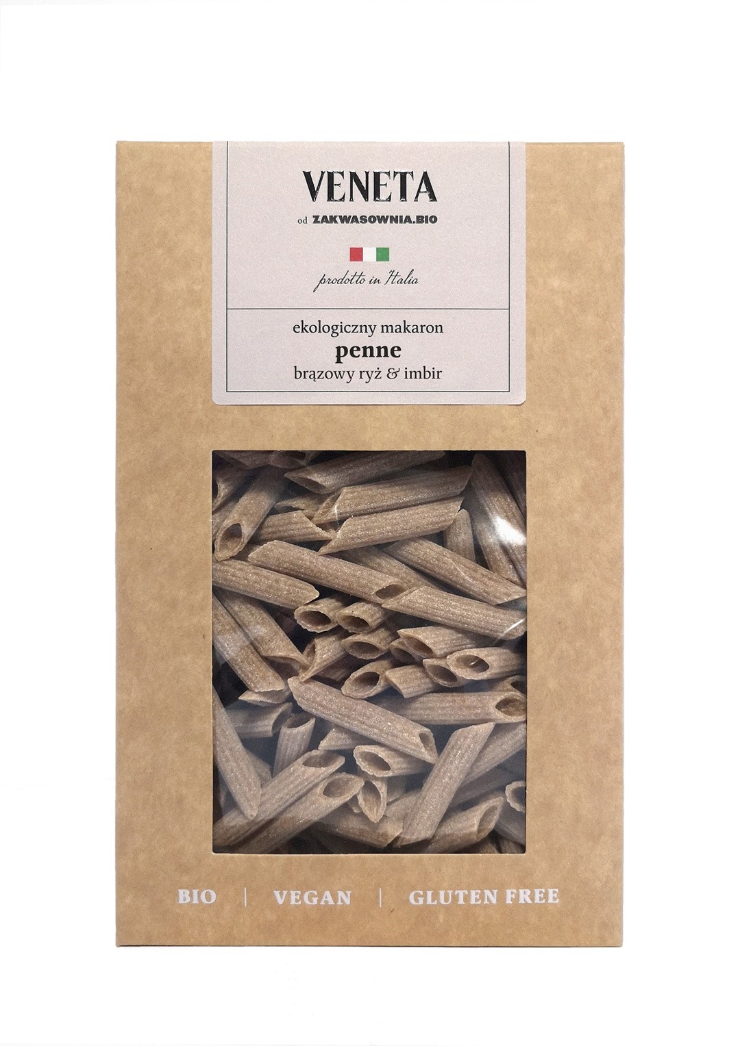 Makaron (Ryżowy Razowy Z Imbirem) Penne Bezglutenowy Bio 250 G - Delikatna (Zakwasownia,Veneta)