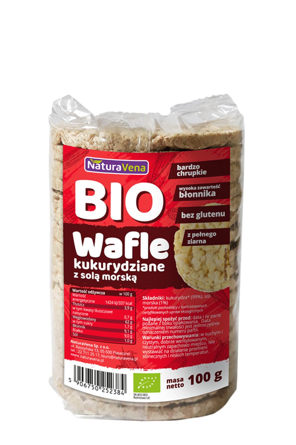 Wafle Kukurydziane Pełnoziarniste Z Solą Morską Bio 100 G - Naturavena