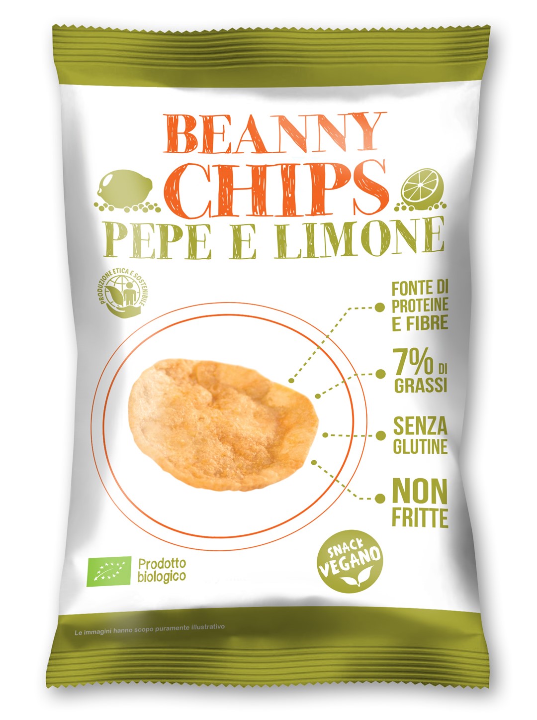 Chipsy (Chrupki) Z Soczewicy I Ziemniaków O Smaku Cytryny Z Pieprzem Bezglutenowe Bio 40 G - Beanny Chips