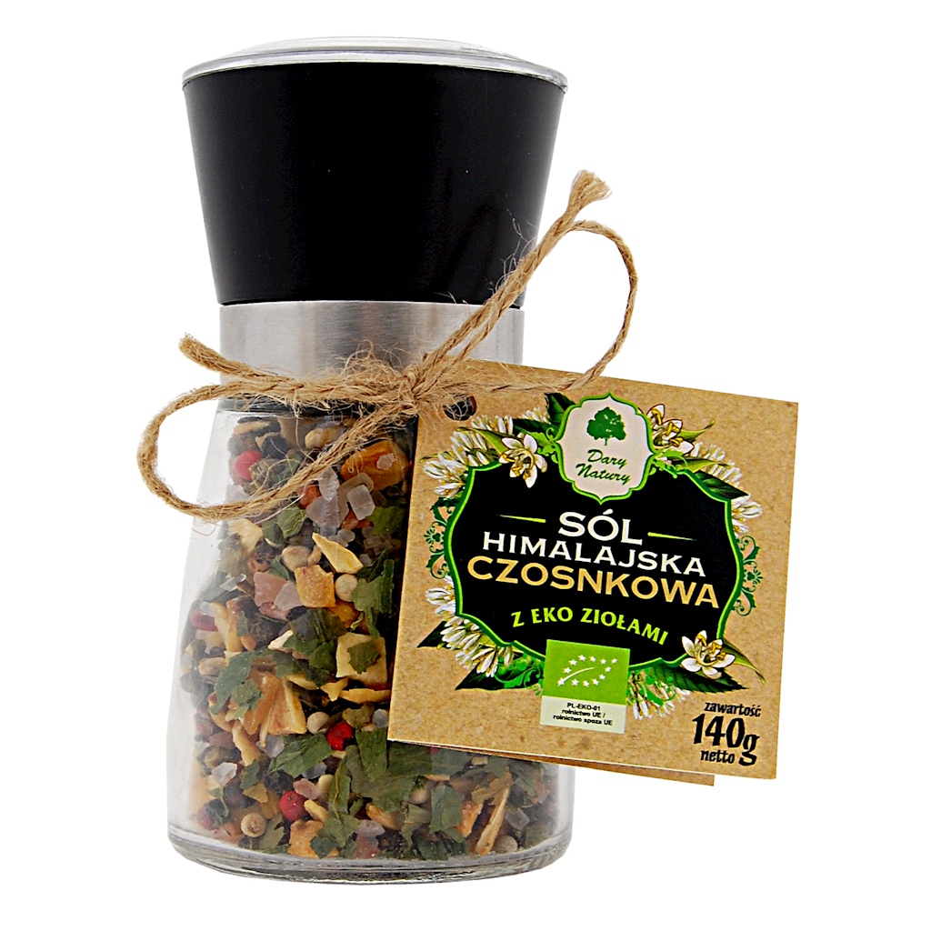 Sól Himalajska W Młynku Z Bio Ziołami Czosnkowa 140 G - Dary Natury