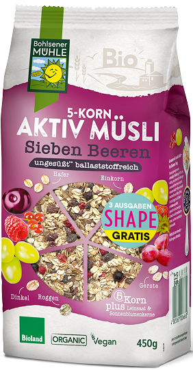 Musli 5 Zboż Z Owocami Jagodowymi Bez Dodatku Cukrów Bio 450 G - Bohlsener Muehle