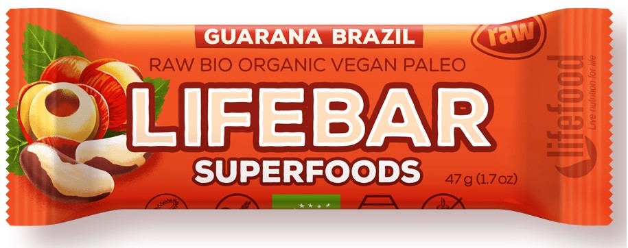 Baton Daktylowo - Orzechowy Z Guaraną Raw Bez Dodatku Cukrów Bezglutenowy Bio 47 G - Lifefood
