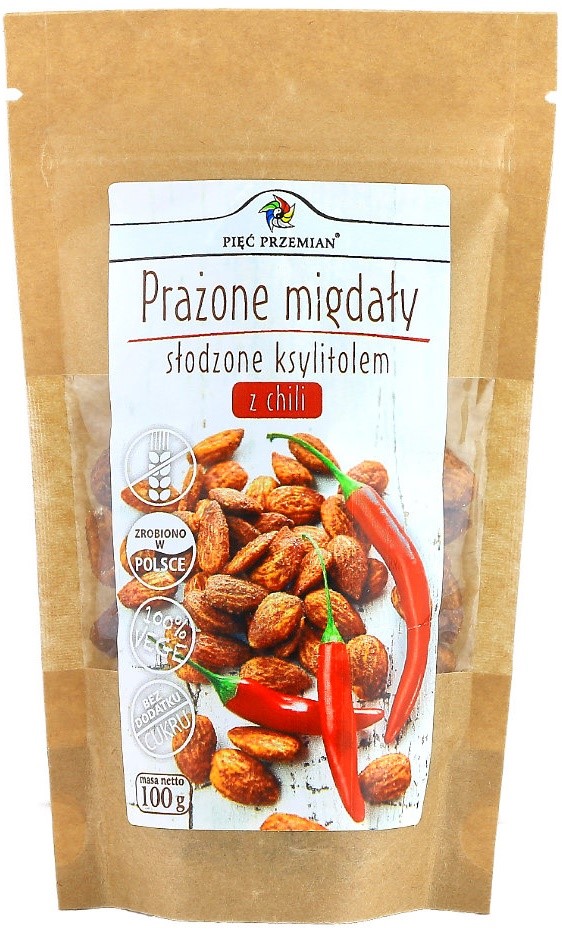 Migdały Prażone Z Chili Słodzone Ksylitolem Bezglutenowe 100 G - Pięć Przemian