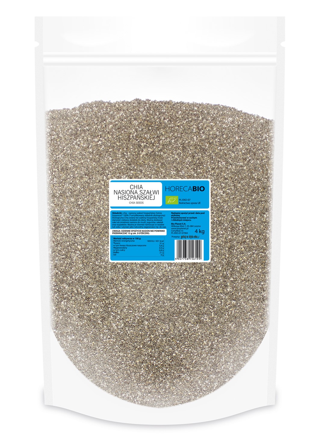 Chia - Nasiona Szałwii Hiszpańskiej Bio 4 Kg - Horeca