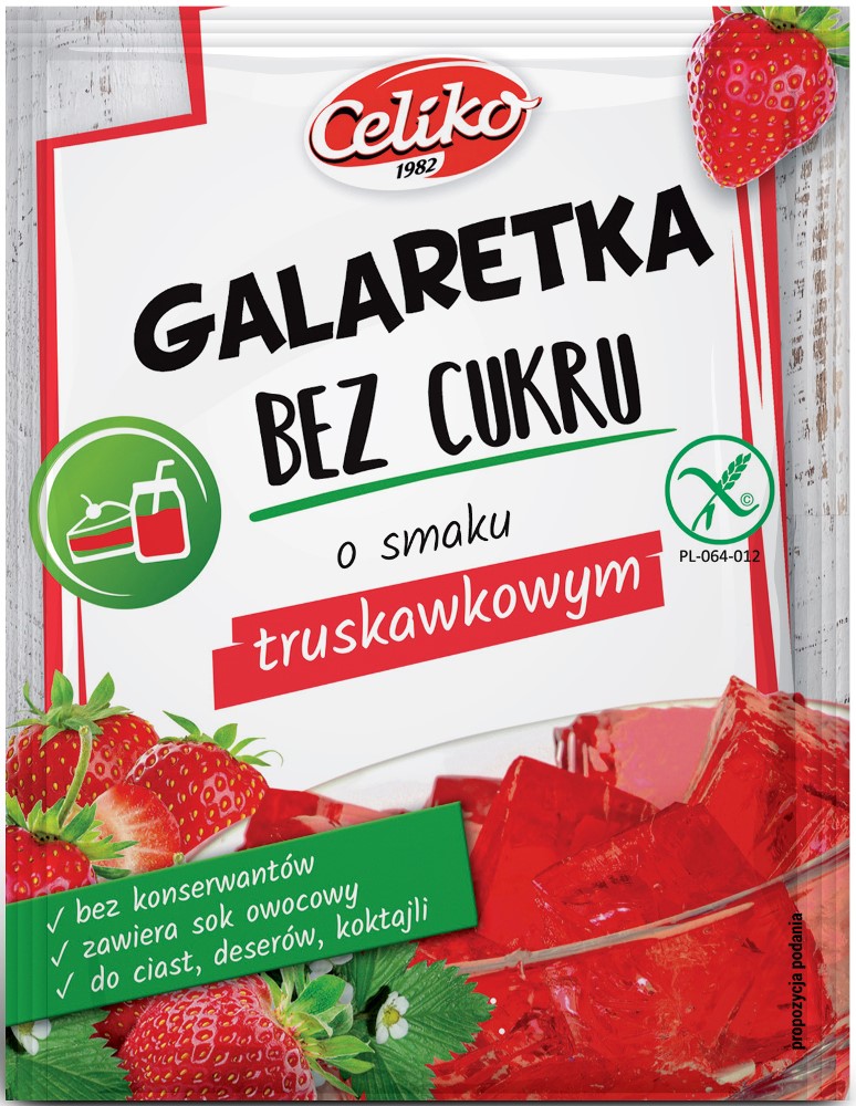 Galaretka Bez Cukru O Smaku Truskawkowym Bezglutenowa 14 G - Celiko