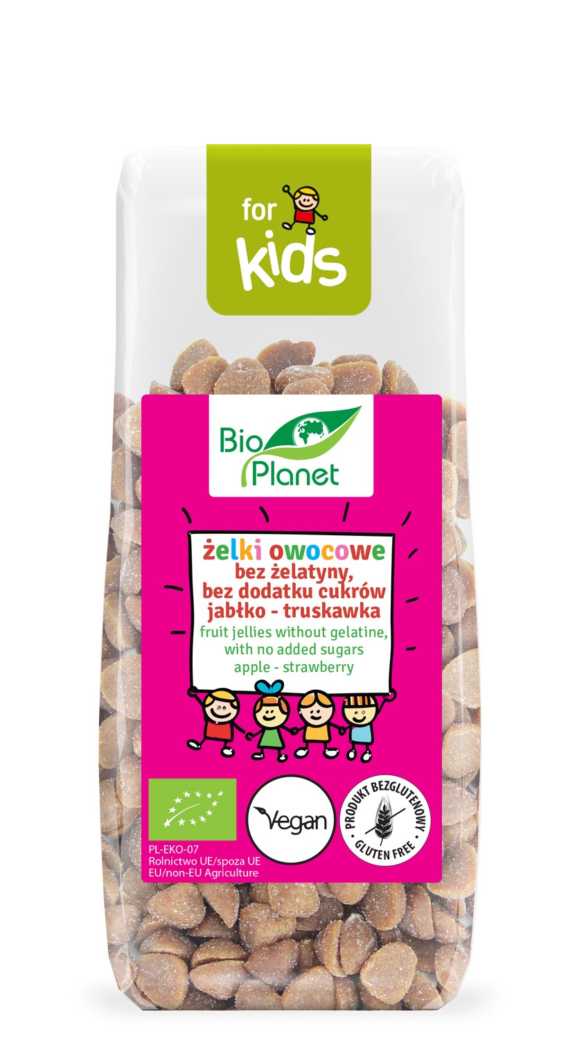 Żelki Owocowe Bez Żelatyny, Bez Dodatku Cukrów Jabłko - Truskawka Bezglutenowe Bio 100 G - Bio Planet
