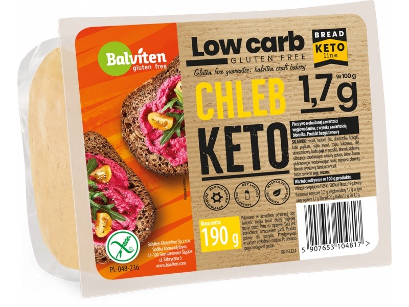 Chleb Krojony Keto O Obniżonej Ilości Węglowodanów Bezglutenowy 190 G - Balviten