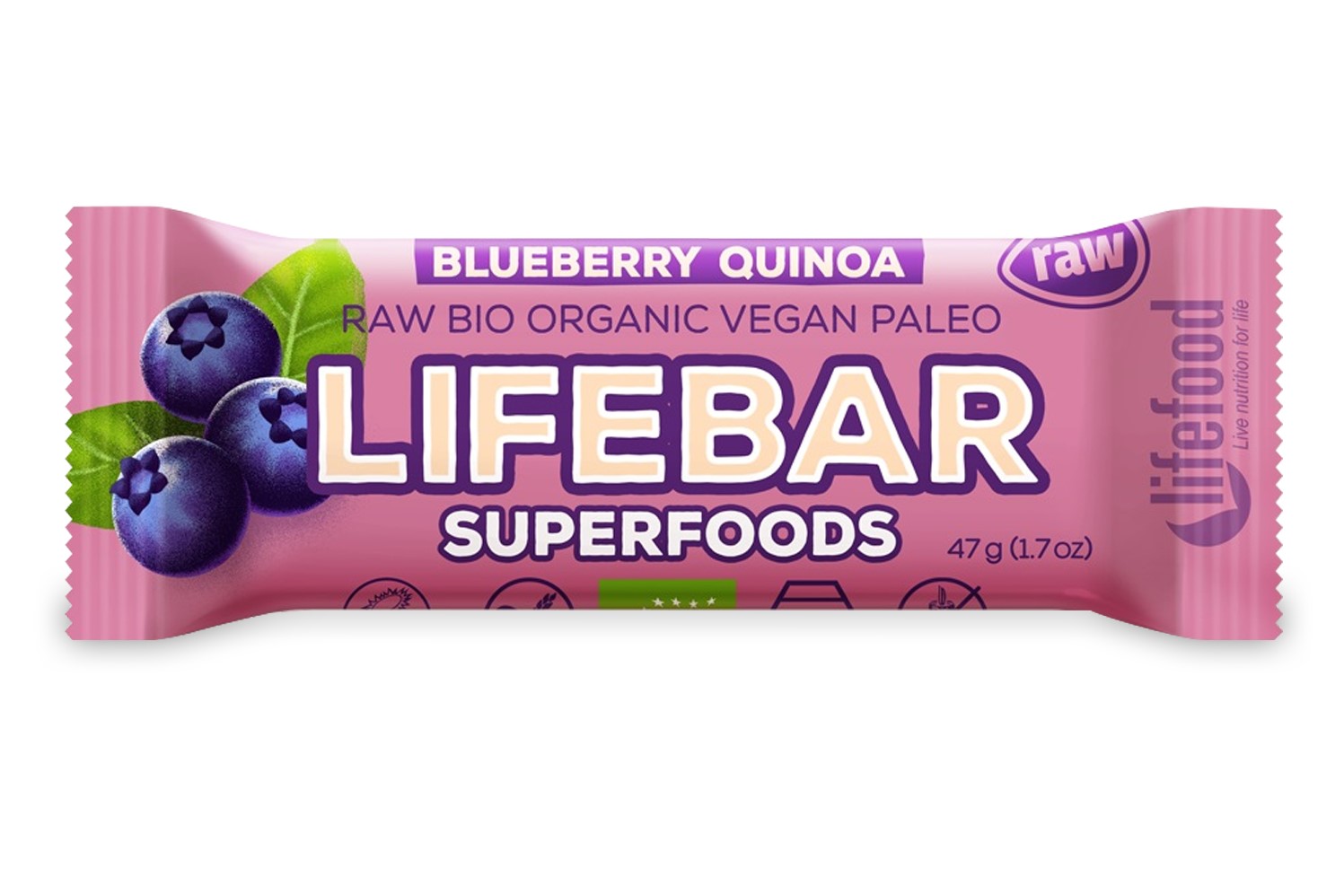 Baton Daktylowy Z Jagodami Raw Bez Dodatku Cukrów Bezglutenowy Bio 47 G - Lifefood