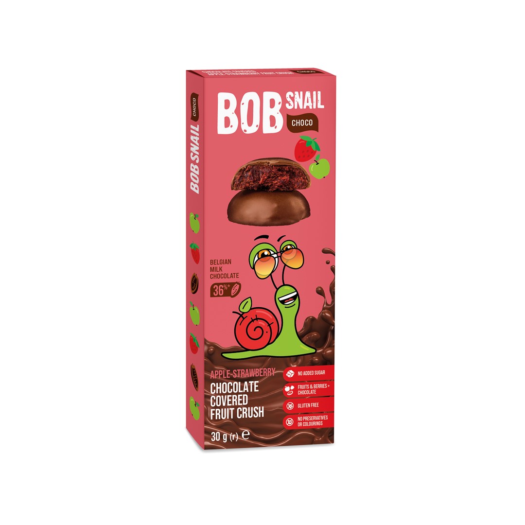 Przekąska Jabłkowo -Truskawkowa W Mlecznej Czekoladzie Bielgijskiej Bez Dodatku Cukru Bezglutenowa 30 G - Bob Snail