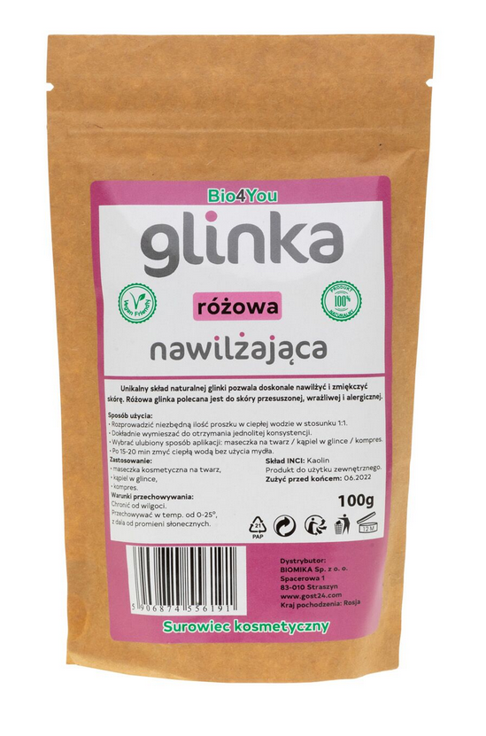 Glinka Kosmetyczna Różowa Nawilżająca 100 G - Biomika (Bio4You)